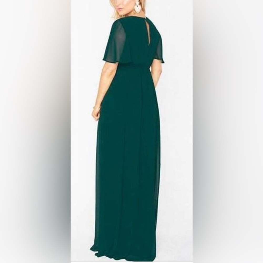 NWT SHOW ME YOUR MUMU EMILY EMPIRE MAXI DRESS EMERALD CHIFFON XXS - Picture 2 of 4